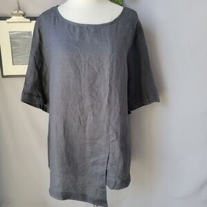 Lisa Bayne Linen Step Hem Lagenlook Shirt Gray XL